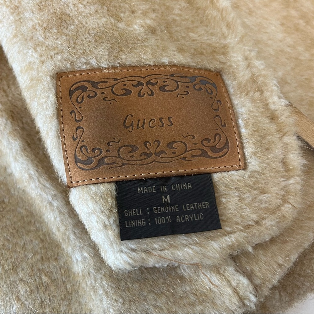 Vintage Y2K Guess Genuine Leather Penny Lane Shearling 70s Style Coat Camel M - Picture 10 of 13